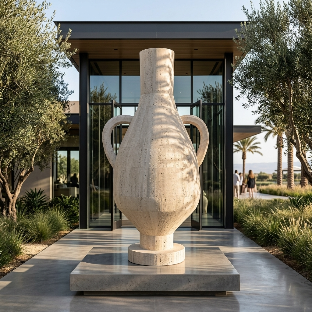 Amphora Travertine Vase
