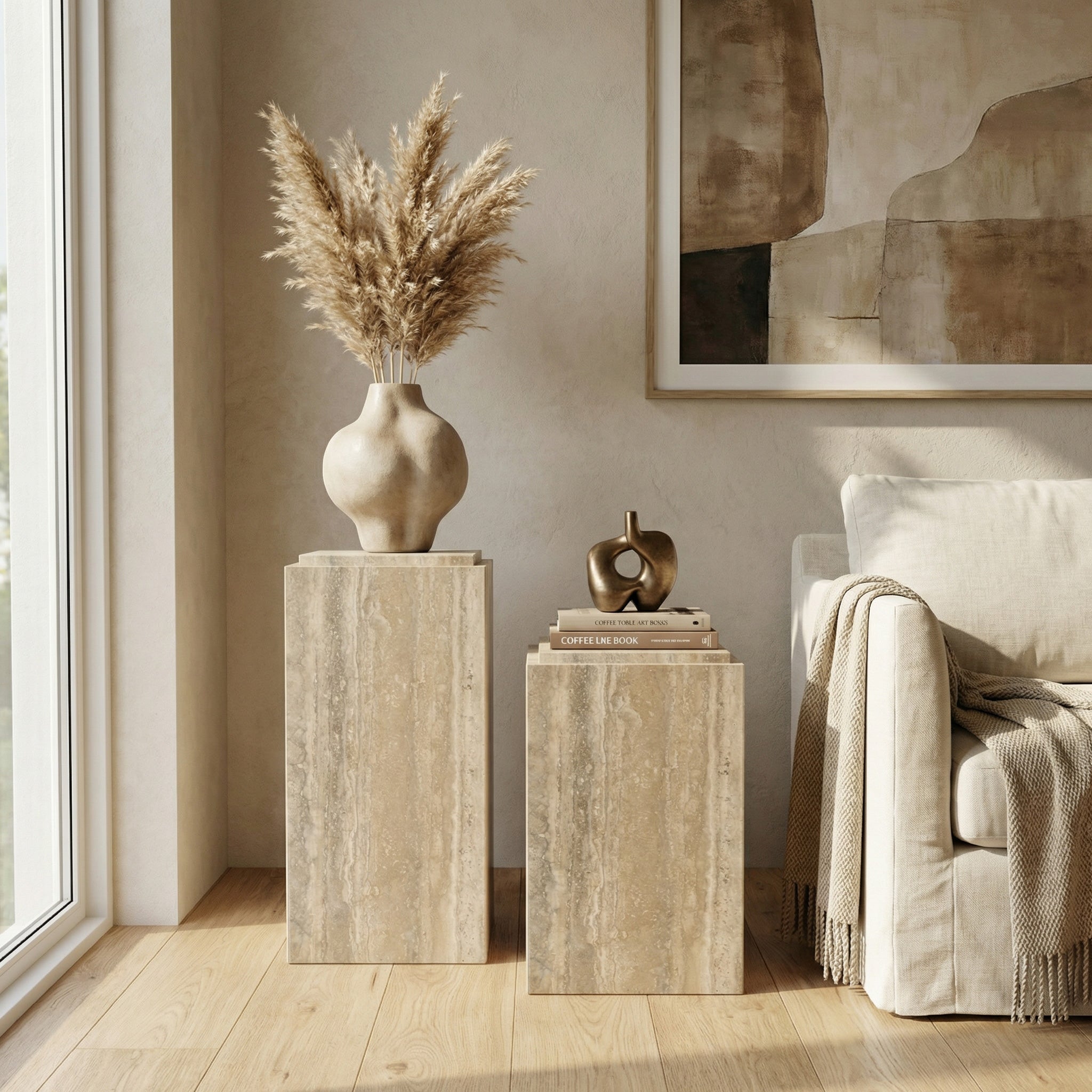 The Dune Travertine Pedestal Set