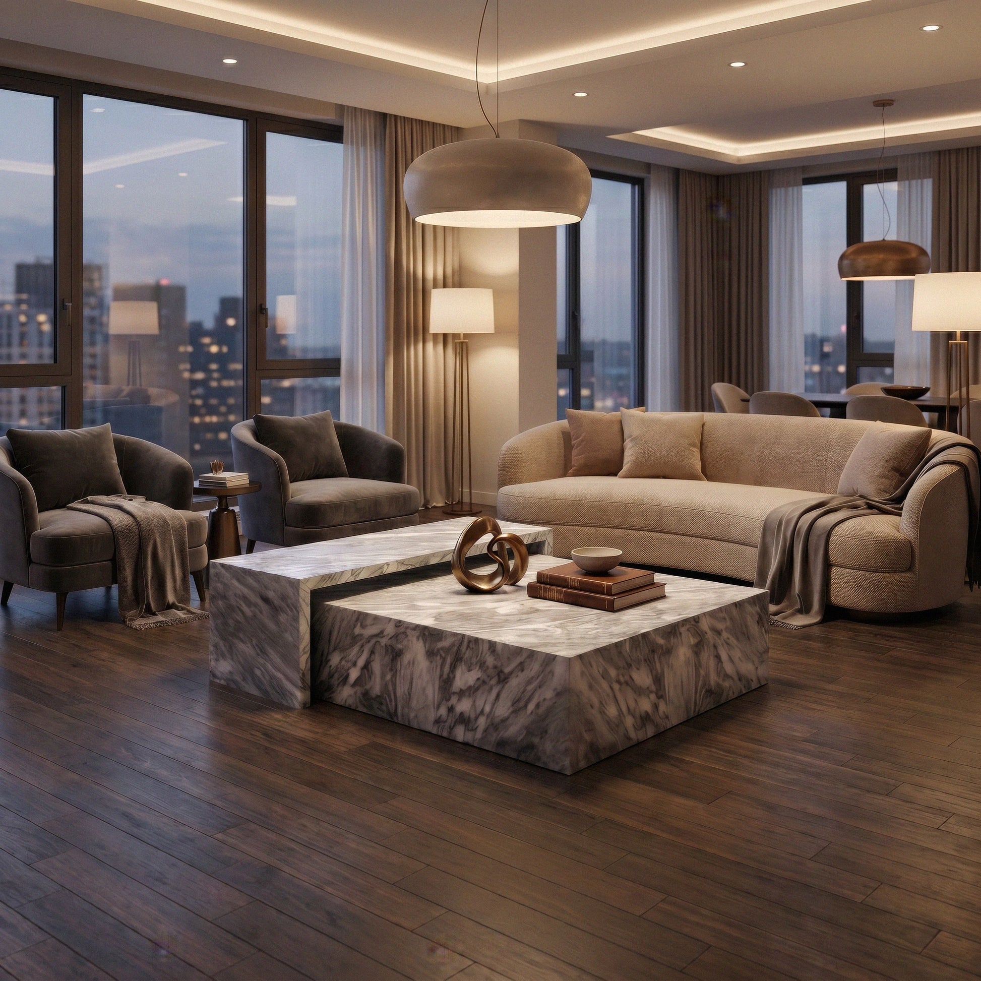 Eloise Coffee Table in the middle of modern living room with wooden parquet 