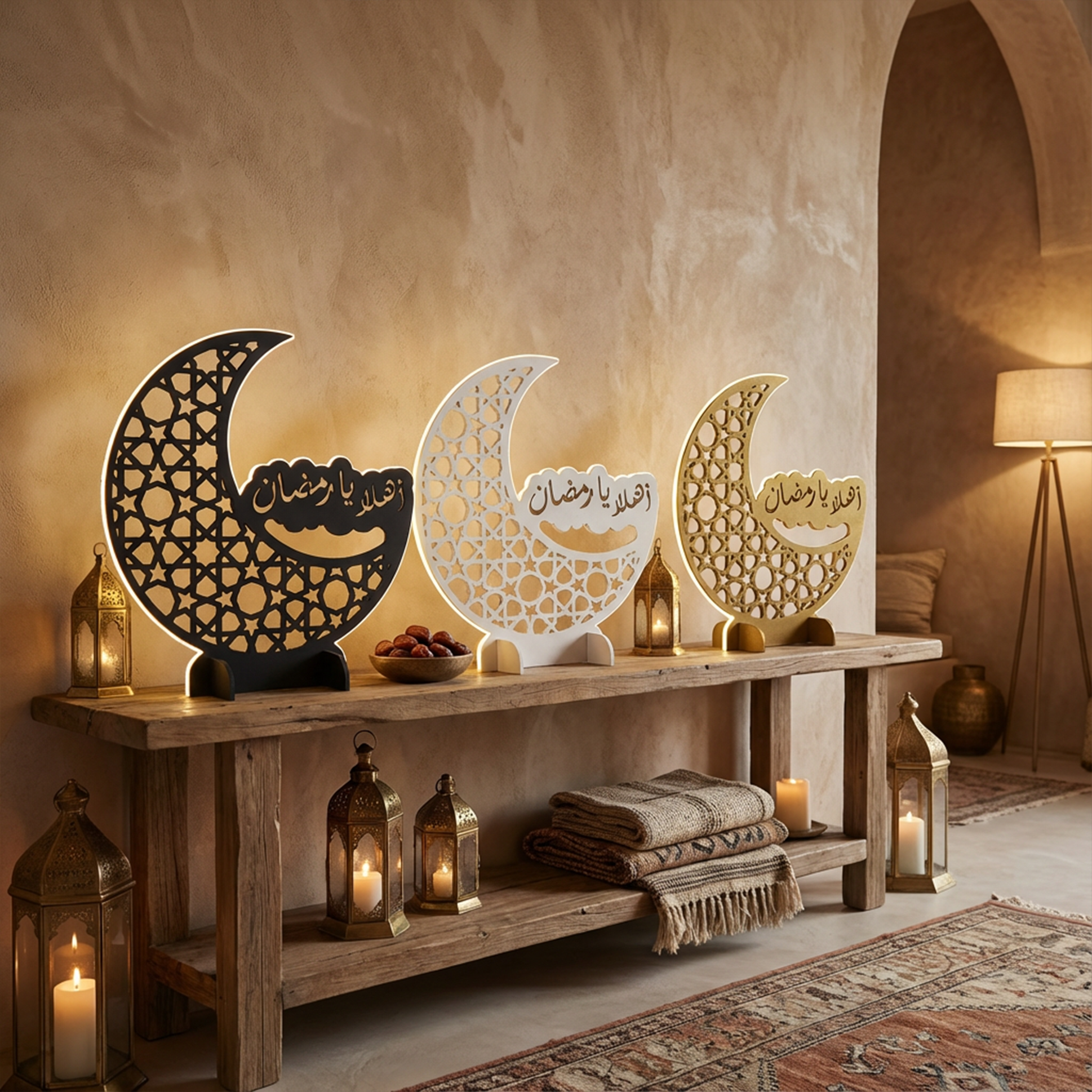 Led-lit Welcome Ramadan Wooden Hilal