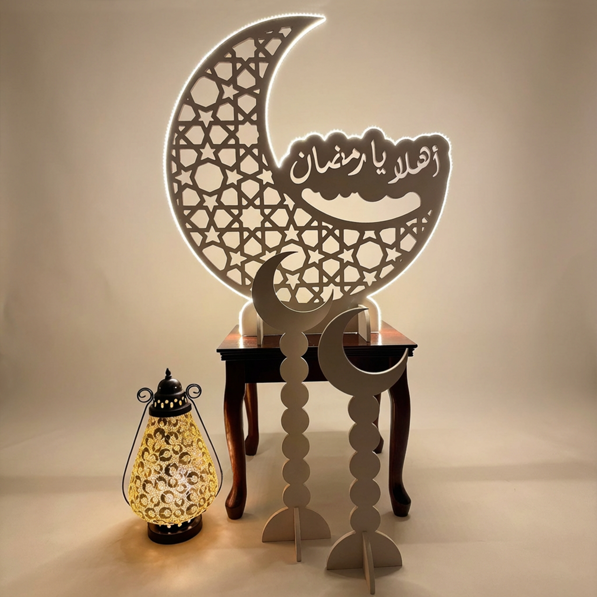 Led-lit Welcome Ramadan Wooden Hilal