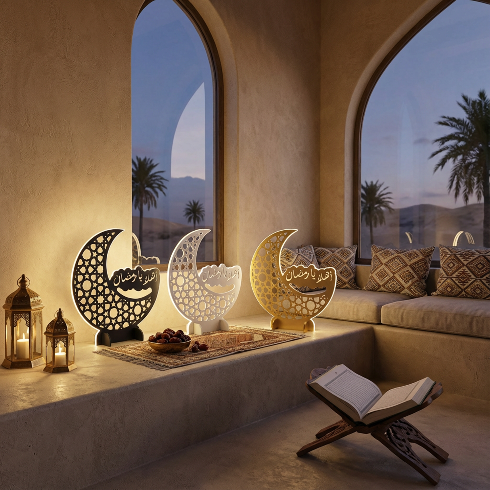 Led-lit Welcome Ramadan Wooden Hilal