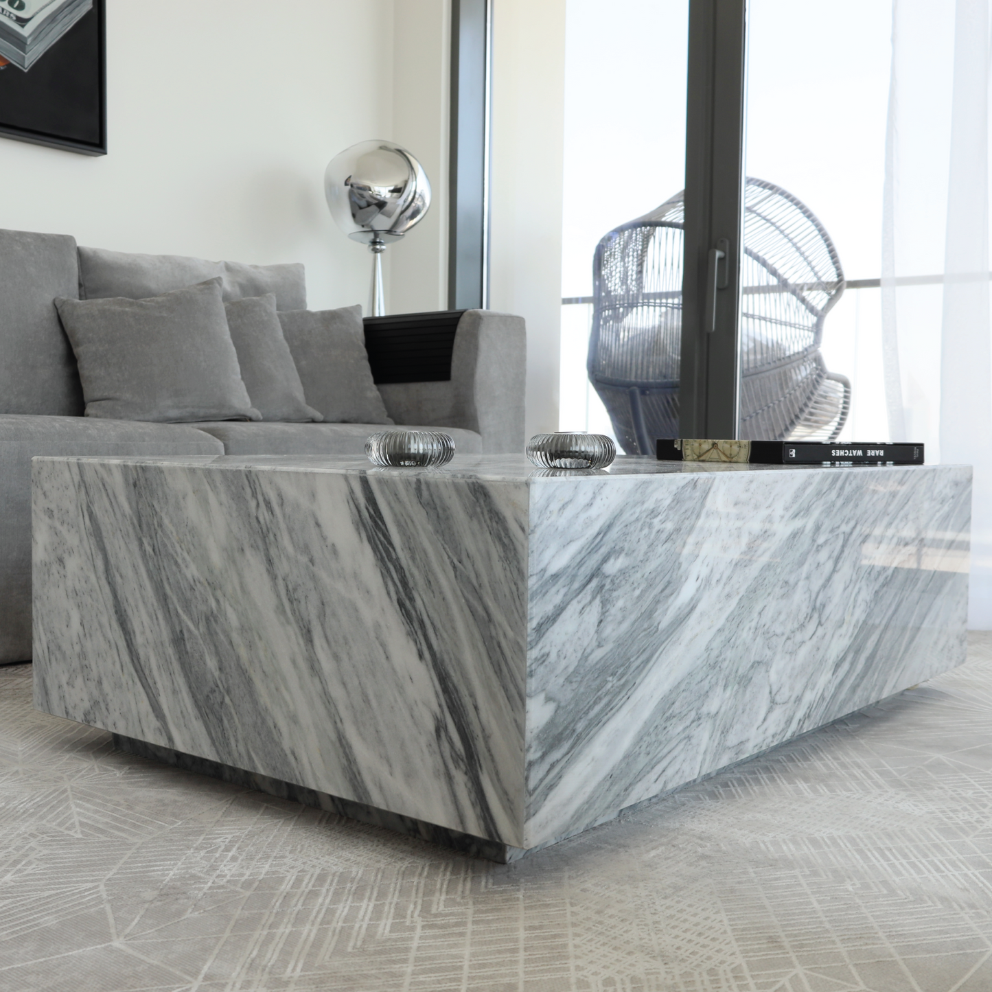 NORA STAN GREY MARBLE COFFEE TABLE