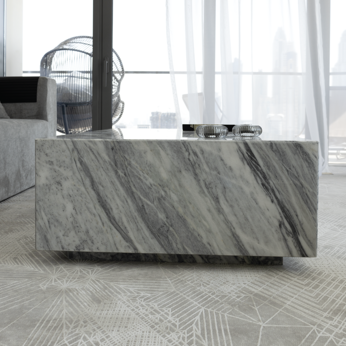 NORA STAN GREY MARBLE COFFEE TABLE