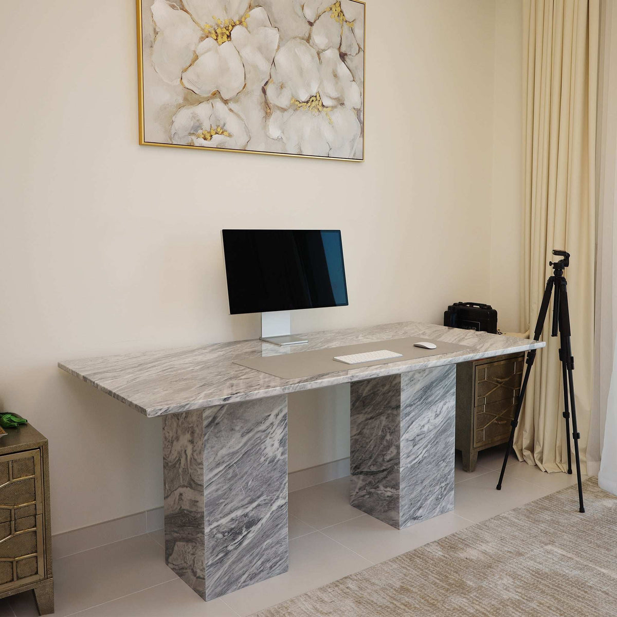 Nora Stan Grey Marble Office Table| Buy Office Desk| Marbeya Charm