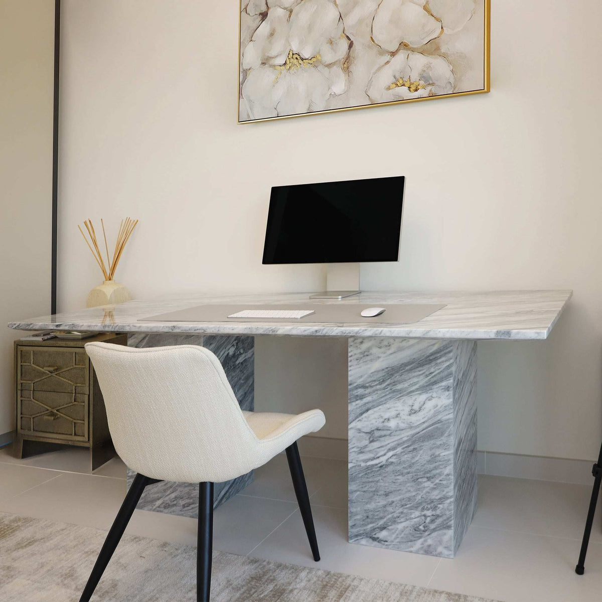 Nora Stan Grey Marble Office Table| Buy Office Desk| Marbeya Charm