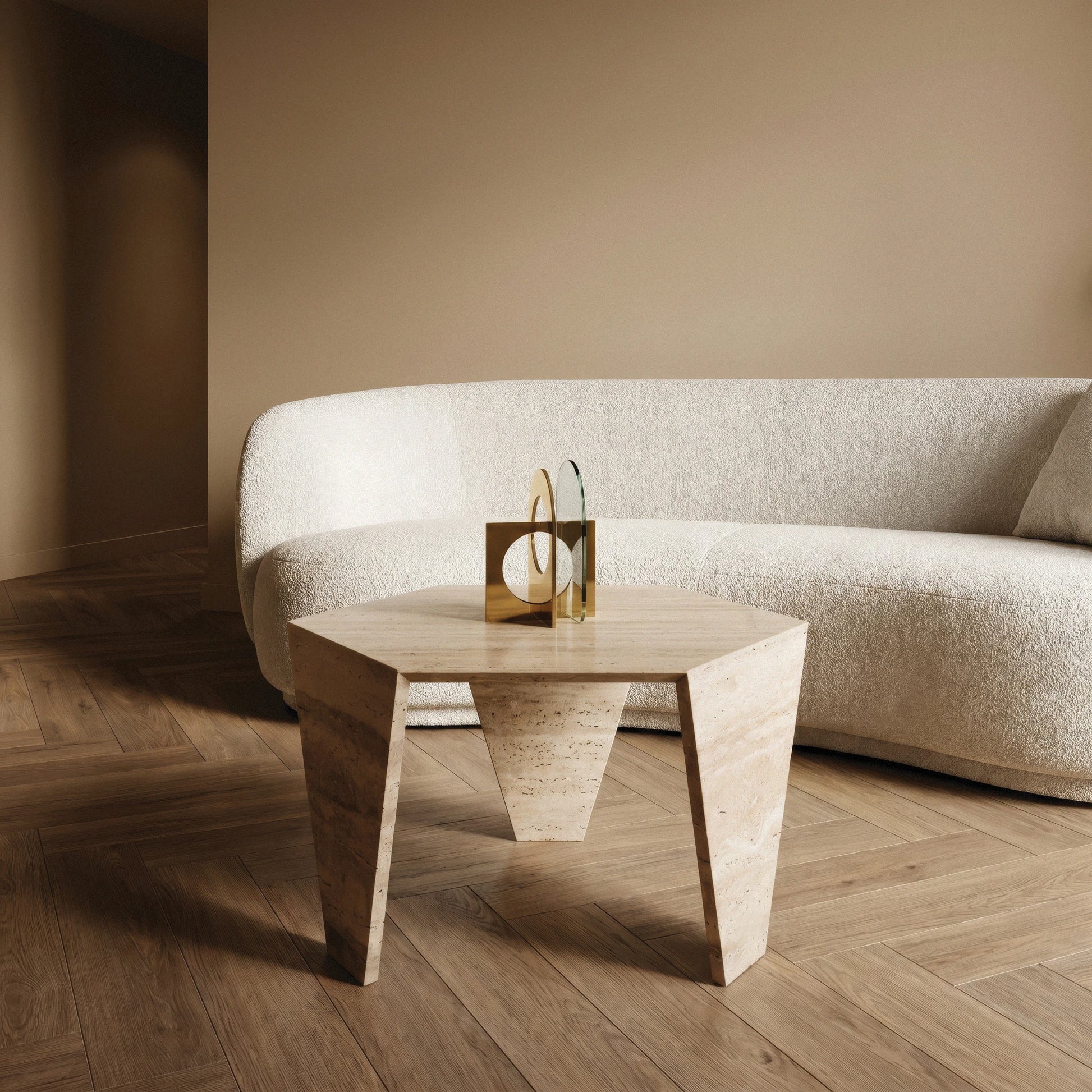 Narwin Hexagonal Beige Travertine Coffee Table from Marbeya Charm
