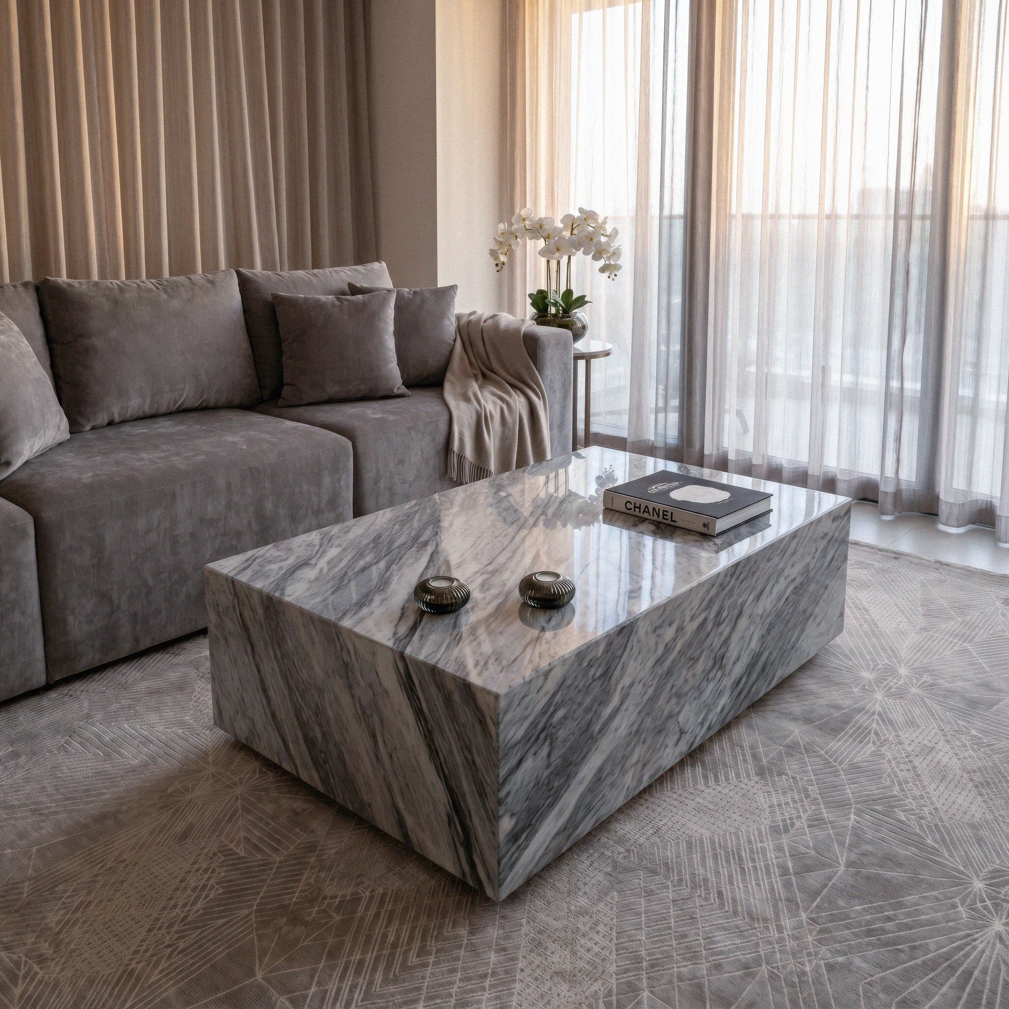NORA STAN GREY MARBLE COFFEE TABLE