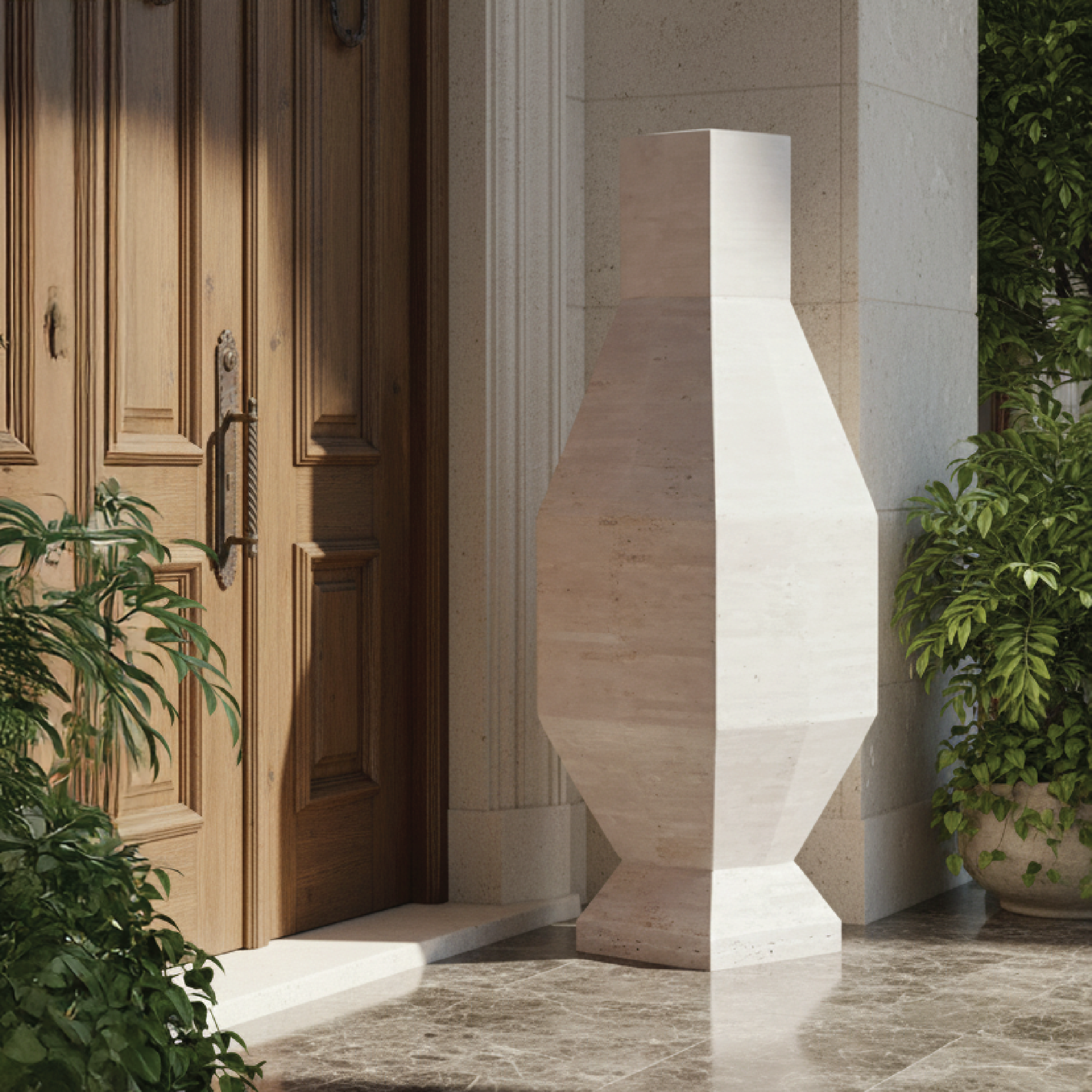 Octa Grande Travertine Vase