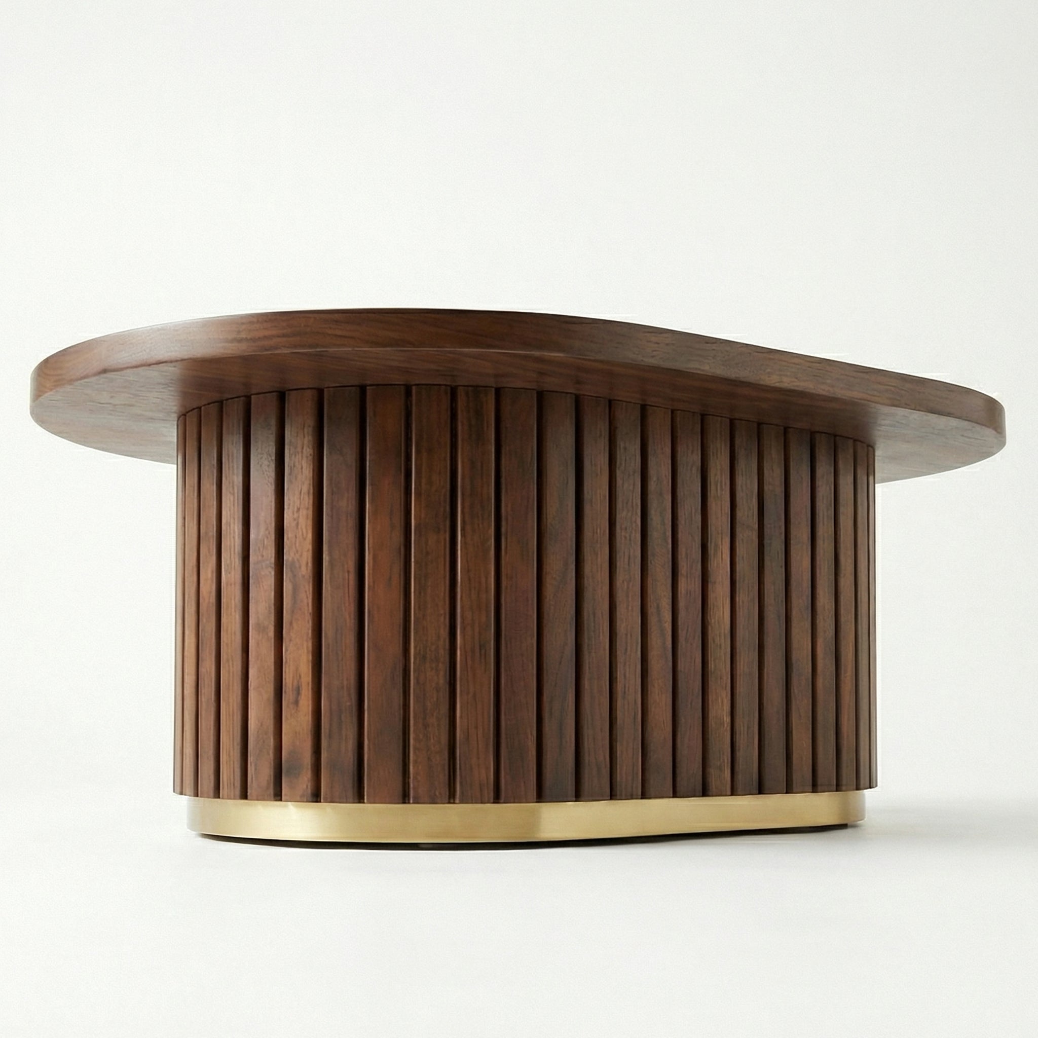 Riva Wooden coffee table with a gold base on a white background - Marbeya Charm