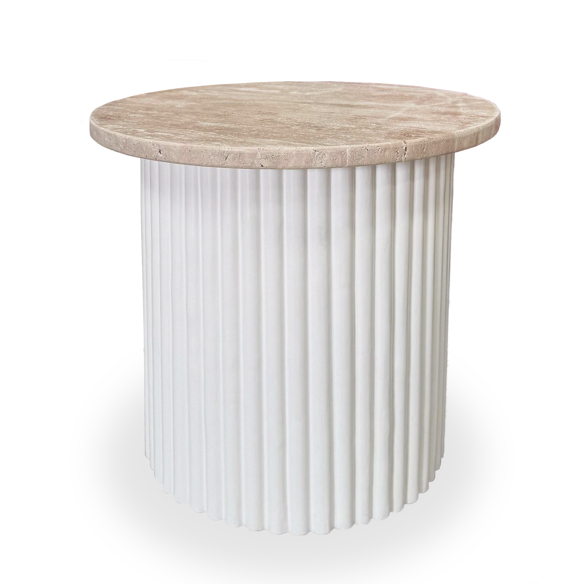 Roma Beige Travertine Wooden Base Side Table