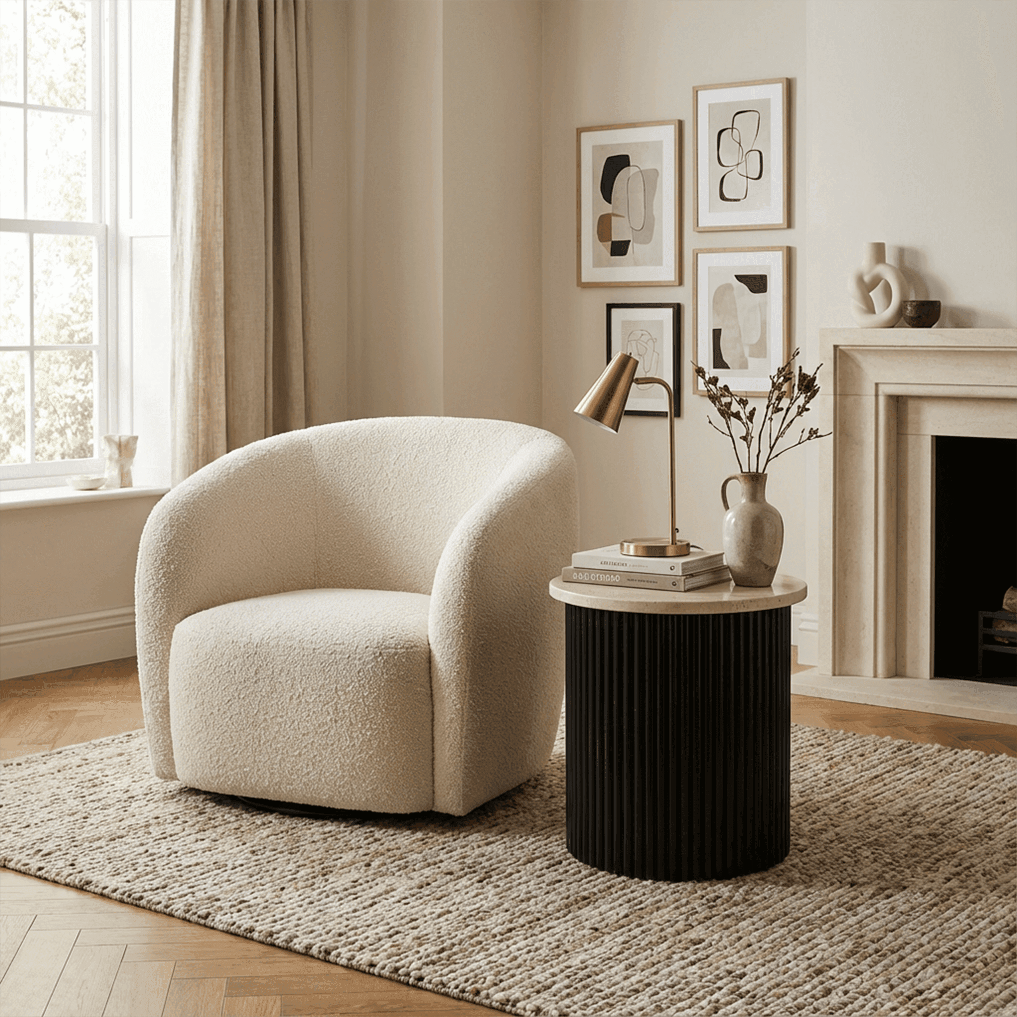 Roma Beige Travertine Wooden Base Side Table