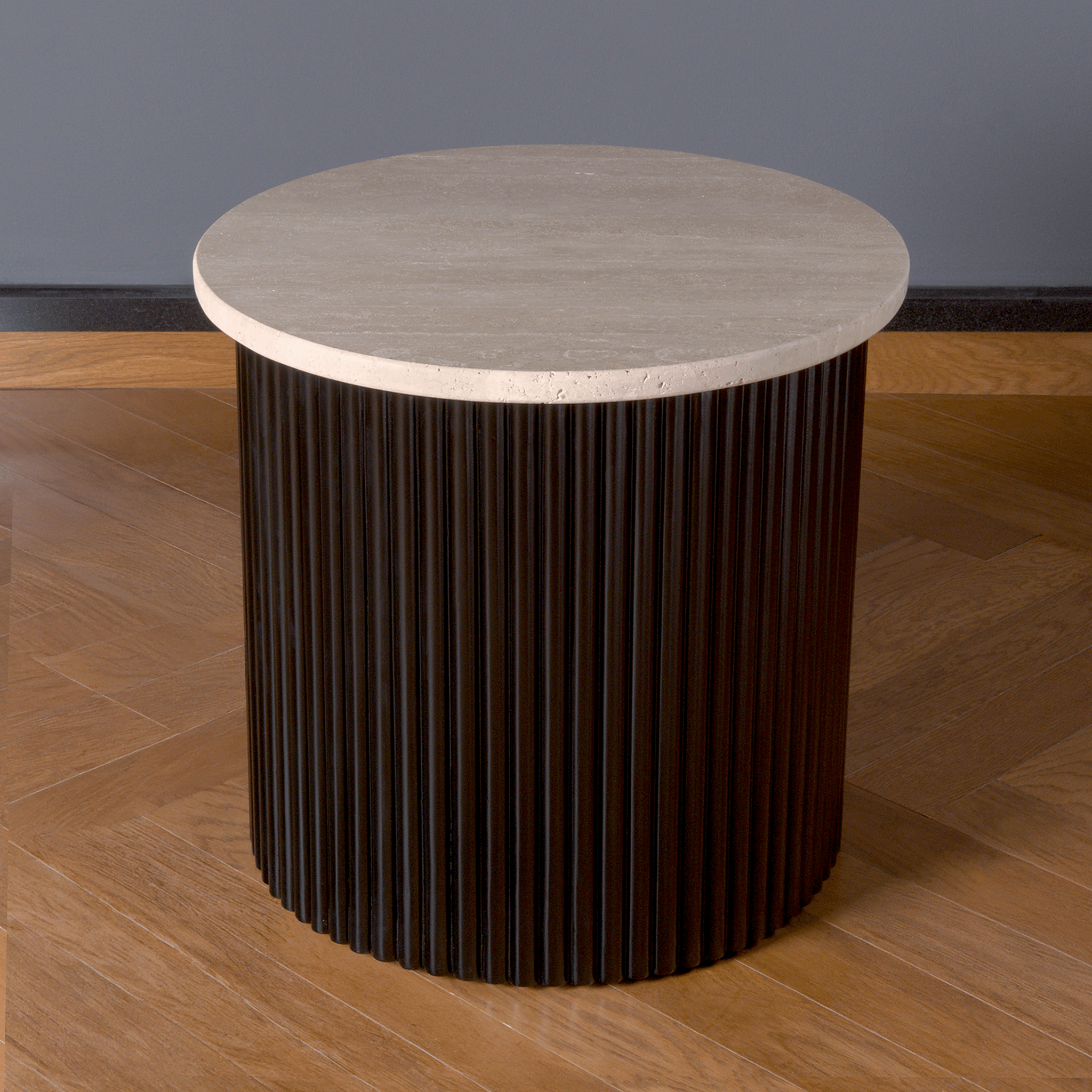 Roma Beige Travertine Wooden Base Side Table