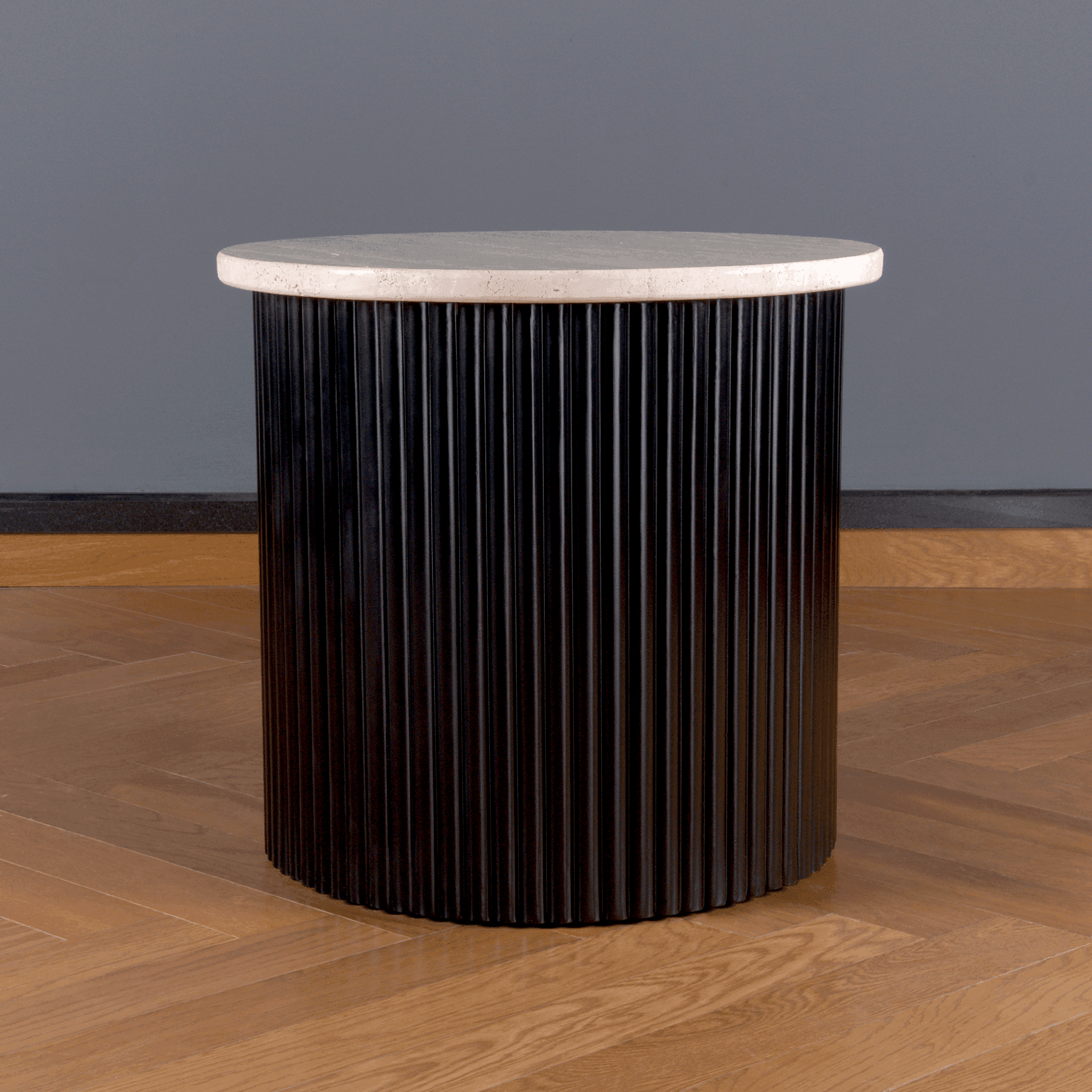 Roma Beige Travertine Wooden Base Side Table