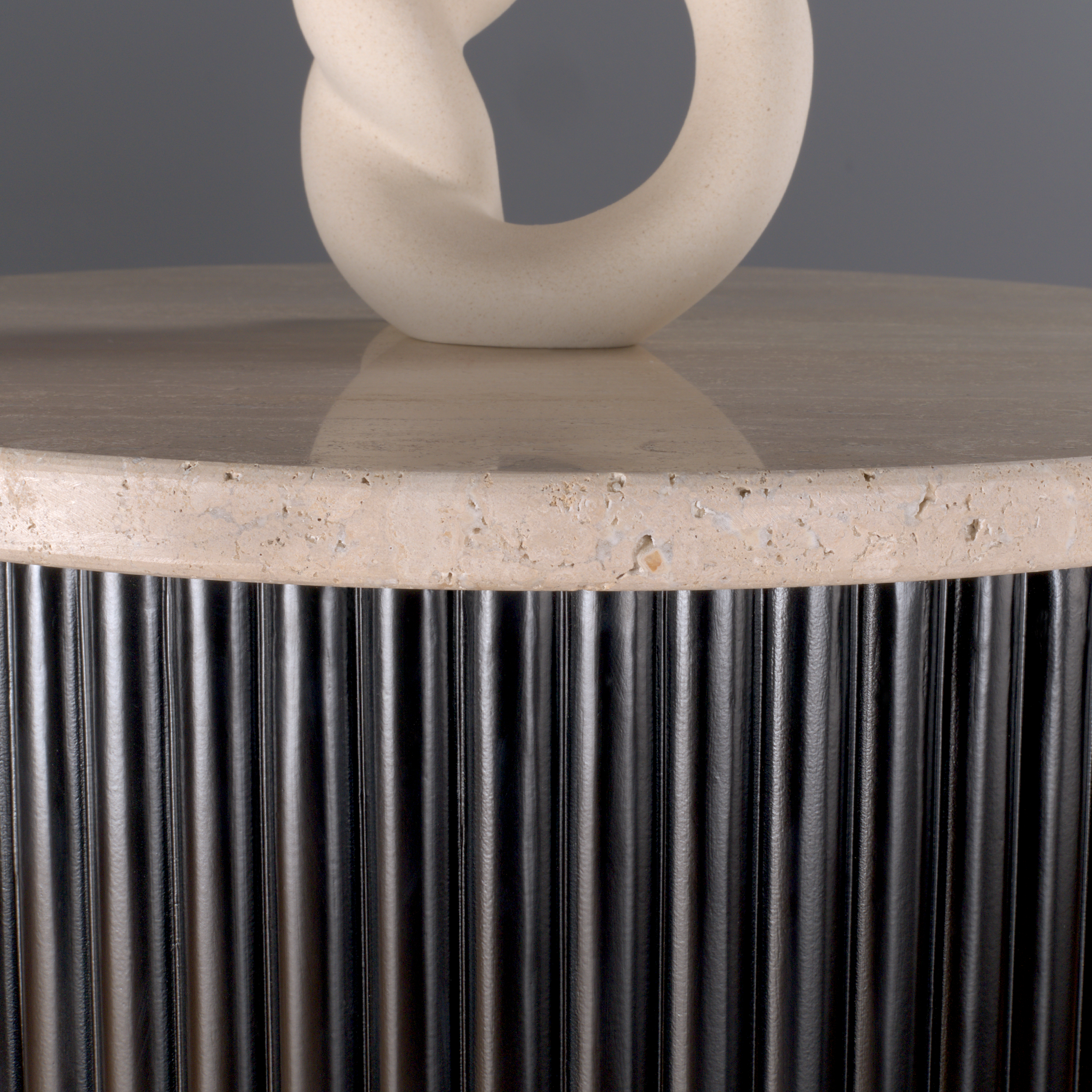 Roma Beige Travertine Wooden Base Side Table