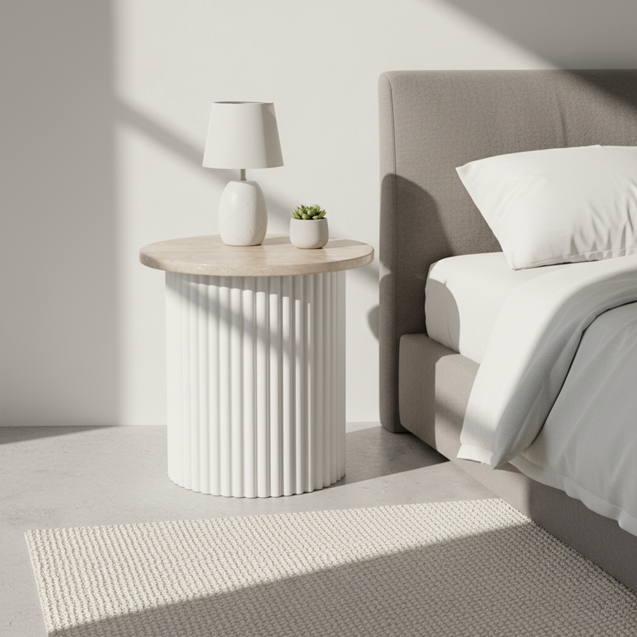 Roma Beige Travertine Wooden Base Side Table