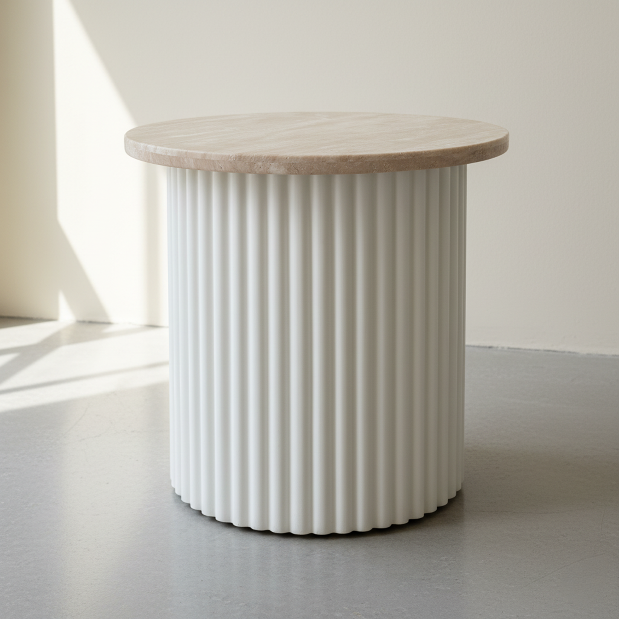 Roma Beige Travertine Wooden Base Side Table