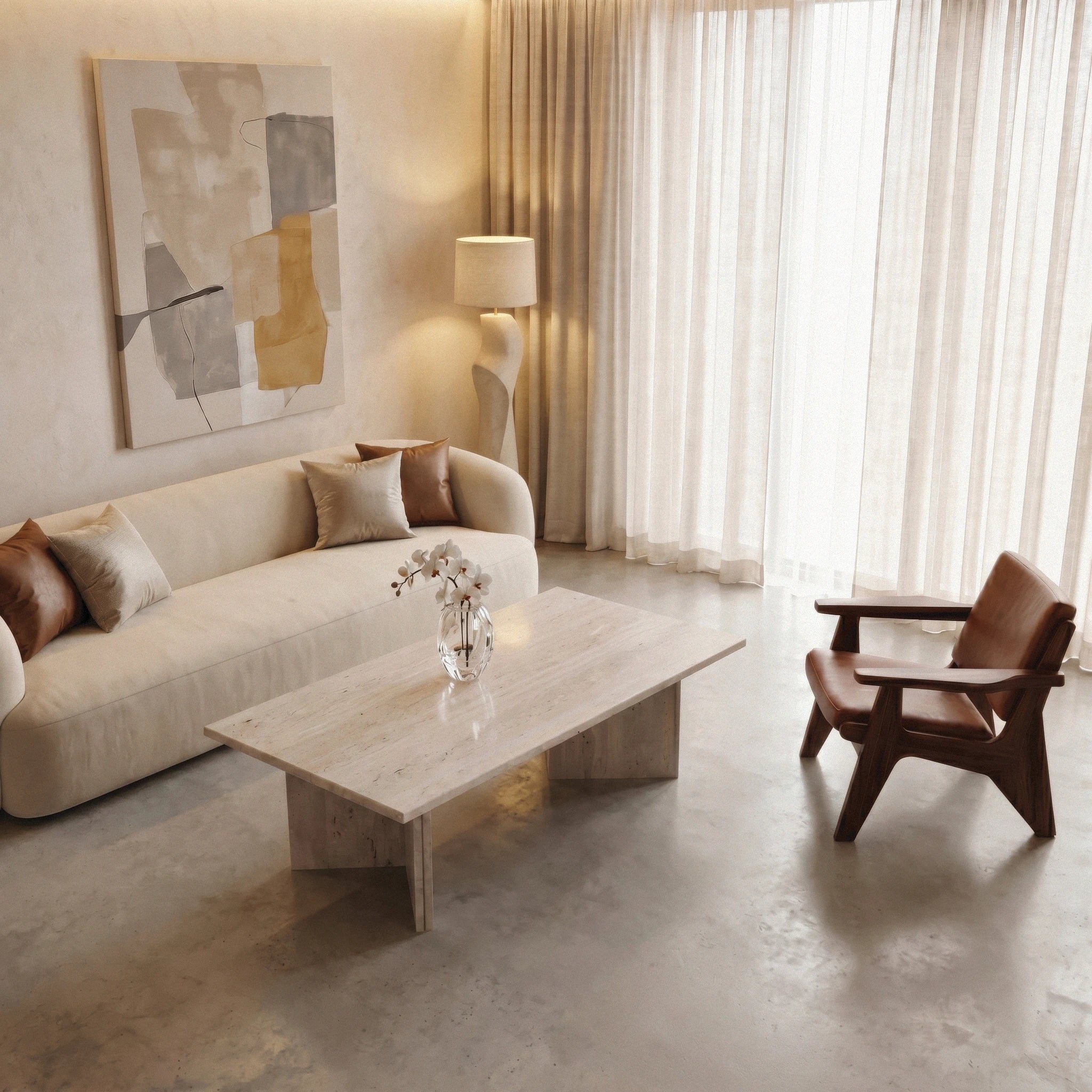 Rectangular Travertine Coffee table - Marbeya Charm